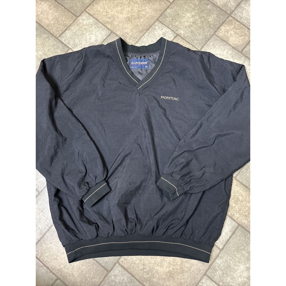 Vintage 90’s Pontiac Pullover Windbreaker Jacket Men’s Size XL Black Swingster